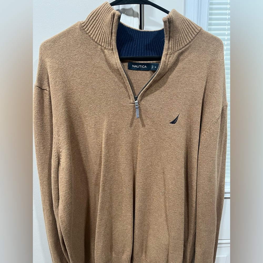 Nautica (Half Zip) sweater. Tan - Brown.